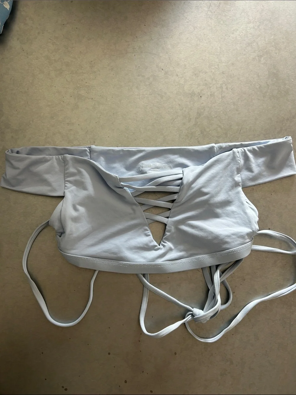Frankies Bikini Light Blue Off Shoulder Lace Up Top